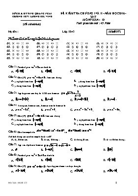 Đề kiểm tra chương I và II - Năm học 2016 - 2017 môn Toán 10